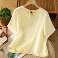 thumbnail image 4 of ZQUUVOU Womens T-Shirts Solid Color Short Sleeved Ruffle Hem Crew Neck Top(Yellow,M), 4 of 9
