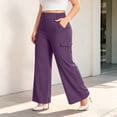 thumbnail image 5 of ClodeEU Women's Plus Size High Waisted Stretchy Wide Leg Pants,Casual Trousers with Pockets Purple,Women's Plus XXXL, 5 of 9