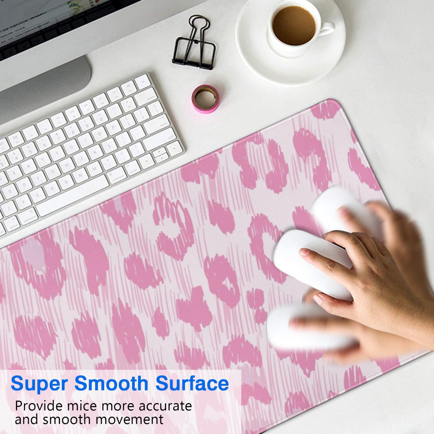 Long Mouse Pads for Desk,Pink and Pink Of Leopard Print Desk Mats on Top Of Desks, Desk Mouse Pad Extra Large with 3mm Non-Slip Base and Stitched Edge for Gaming,Office,Work,Home 35.4"x15.7"
