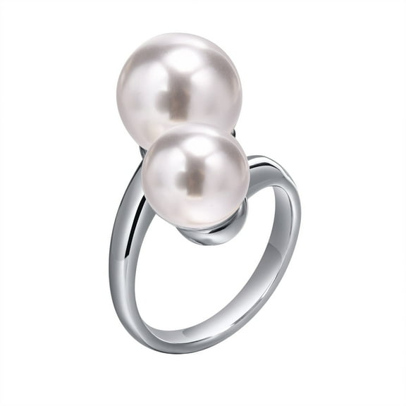 VNOX Double Simulated Pearl Wrap Ring: gold plated Stainless Steel Large Statement Ring for Women