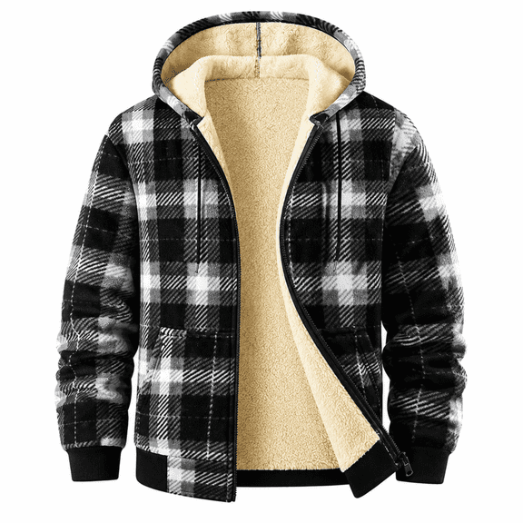 MANSENHUG Men's Plaid Flannel Hooded Outerwear Jacket, XL