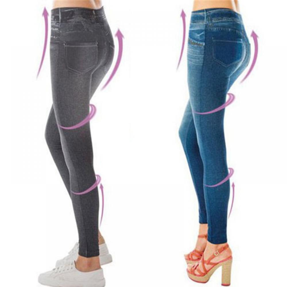 Forzero Women's Denim Print Fake Jeans Seamless Fleece Lined Leggings, Full Length - image 4 of 9