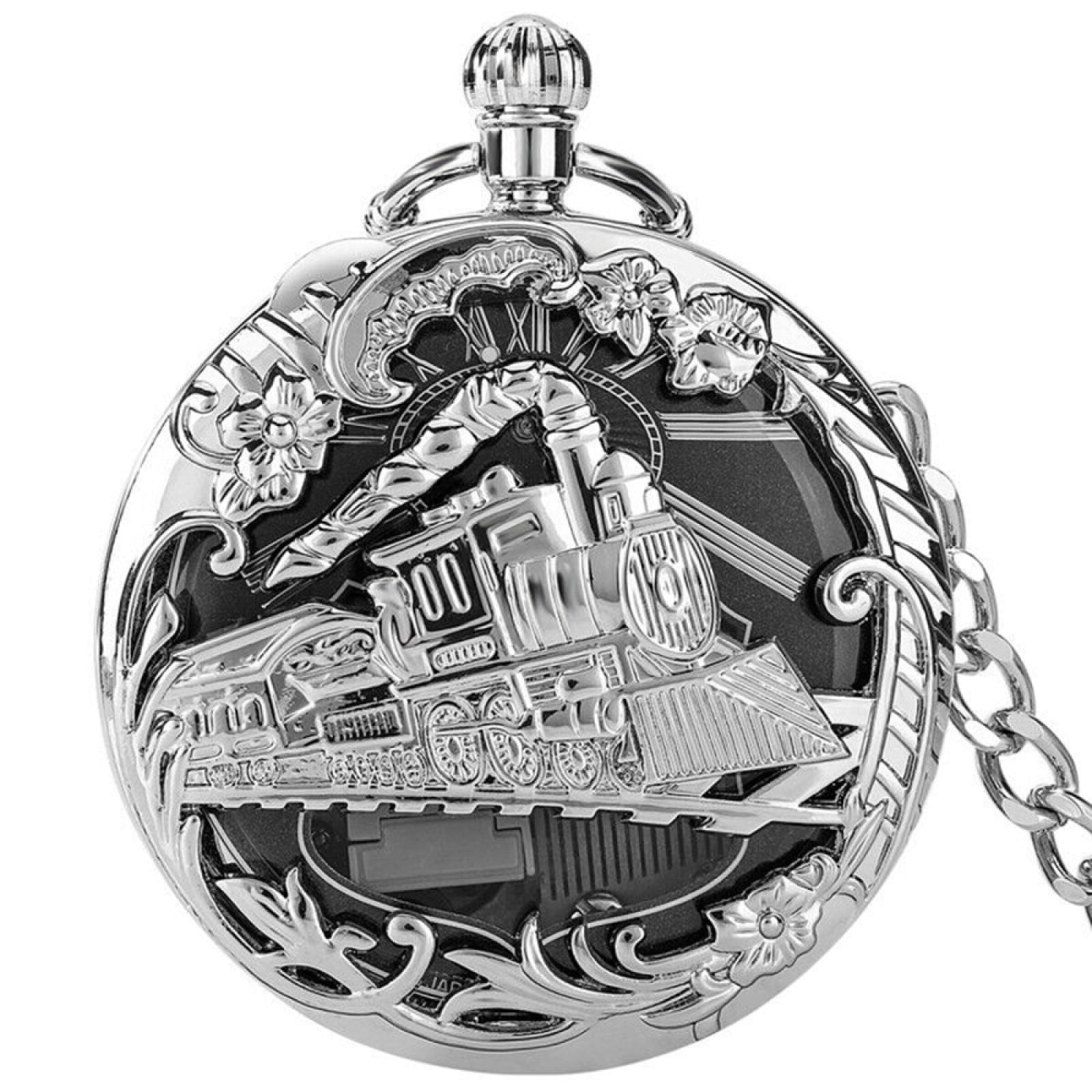 Train Steampunk Pocket Watch, Quartz Musical Movement Pocket Watch