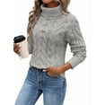 thumbnail image 2 of Women Turtle-Neck Sweaters Cable Knit Long Sleeve Pullover Jumper Tops Fall Winter Casual Solid Sweater Gray L, 2 of 5