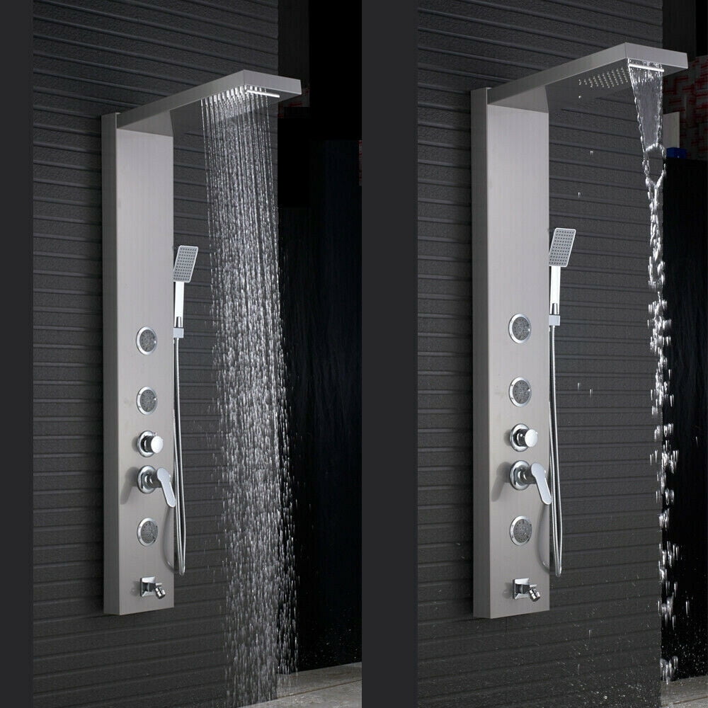 Senlesen Brushed Nickel Shower Panel Tower Massage Body Jets System Rain&Waterfall Mixer