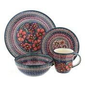 Blue Rose Polish Pottery Jungle Flower 16 Piece Dinner Set