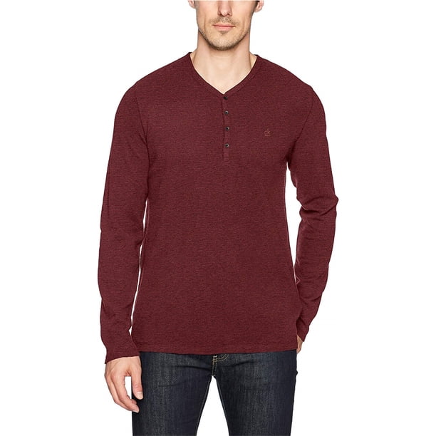 Calvin Klein Suéter Henley con dobladillo doble para hombre, rojo, XX-Large