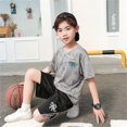 thumbnail image 2 of Toddler Baby Boy Summer Clothes Summer New Children's Sports Set Boys Wicks Sweat Short Sleeved Shorts Two Piece Basketball Suit With Pocket T-shirt Hoodie & Pants Set, 2 of 4