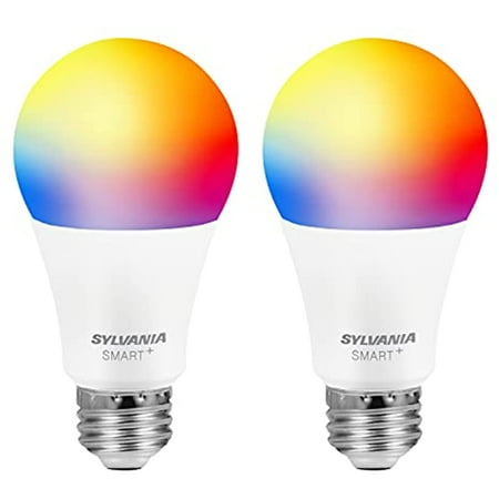 SYLVANIA Bluetooth Mesh LED Smart Light Bulb  One Touch Set Up  A19 60W Equivalent  E26  RGBW Full Color & Adjustable White  Works with Alexa Only - 2 PK (75760)