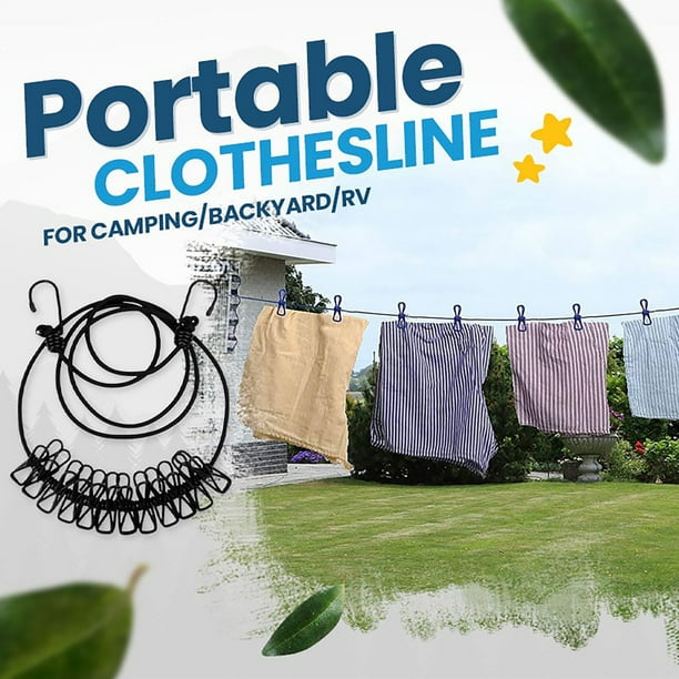 Corde à Linge Rétractable de Voyage Camping Extérieur avec Clips Corde à Linge Portable Coupe-Vent Antidérapante 12 Clips