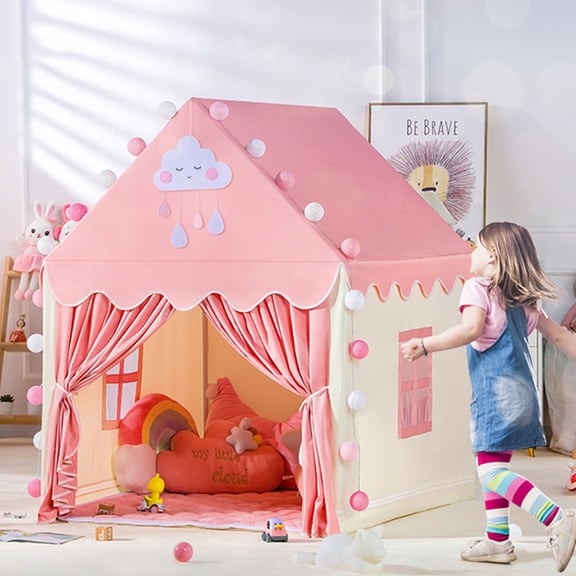 Large Kids Play Tent with Light, OneHouse Play Tent Indoor & Outdoor, Play House with Door & Windows Toddler Tent Toys Gifts for 3,4,5,6 Year Old Girls Boys, 50" x47" x41" (Pink)