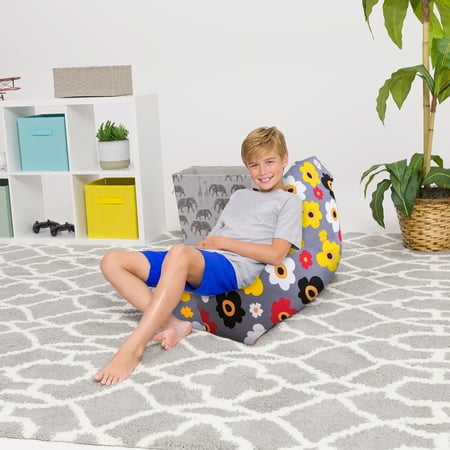 UPC: 0818198025329 | Posh Creations Bean Bag Chair Lounger Medium Bean Bag Chair Kids 2.9 ft Flowers on Gray