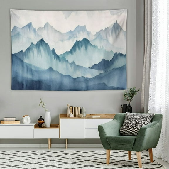 Creowell  Navy Blue Watercolor Mountains Wall Tapestry, Sky Wall Hanging Large Tapestry Decoration for Dorm Room Bedroom 60x40 Inch 60x40in