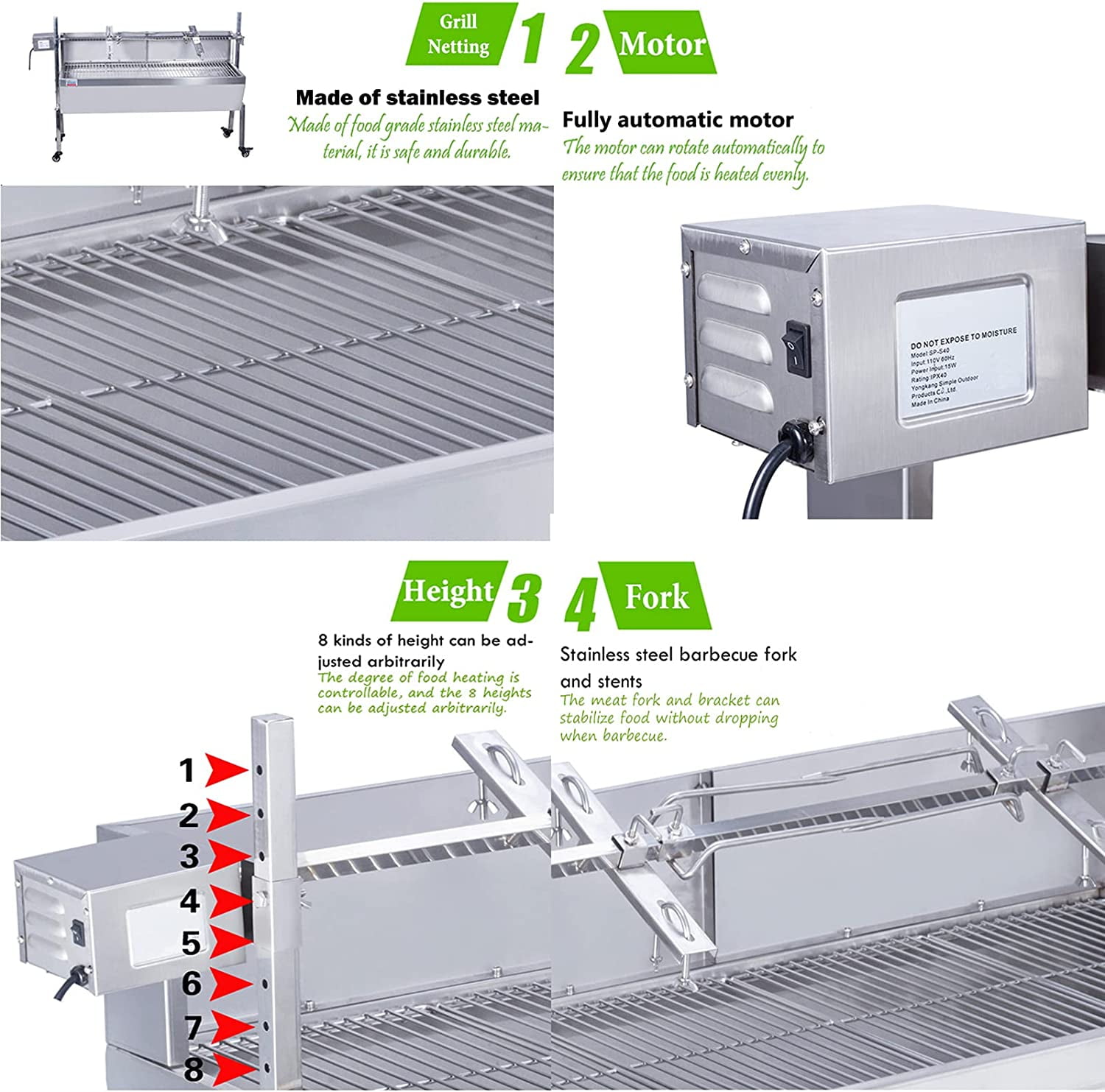 Preasion New Stainless Steel 15W Outdoor Electric Grill