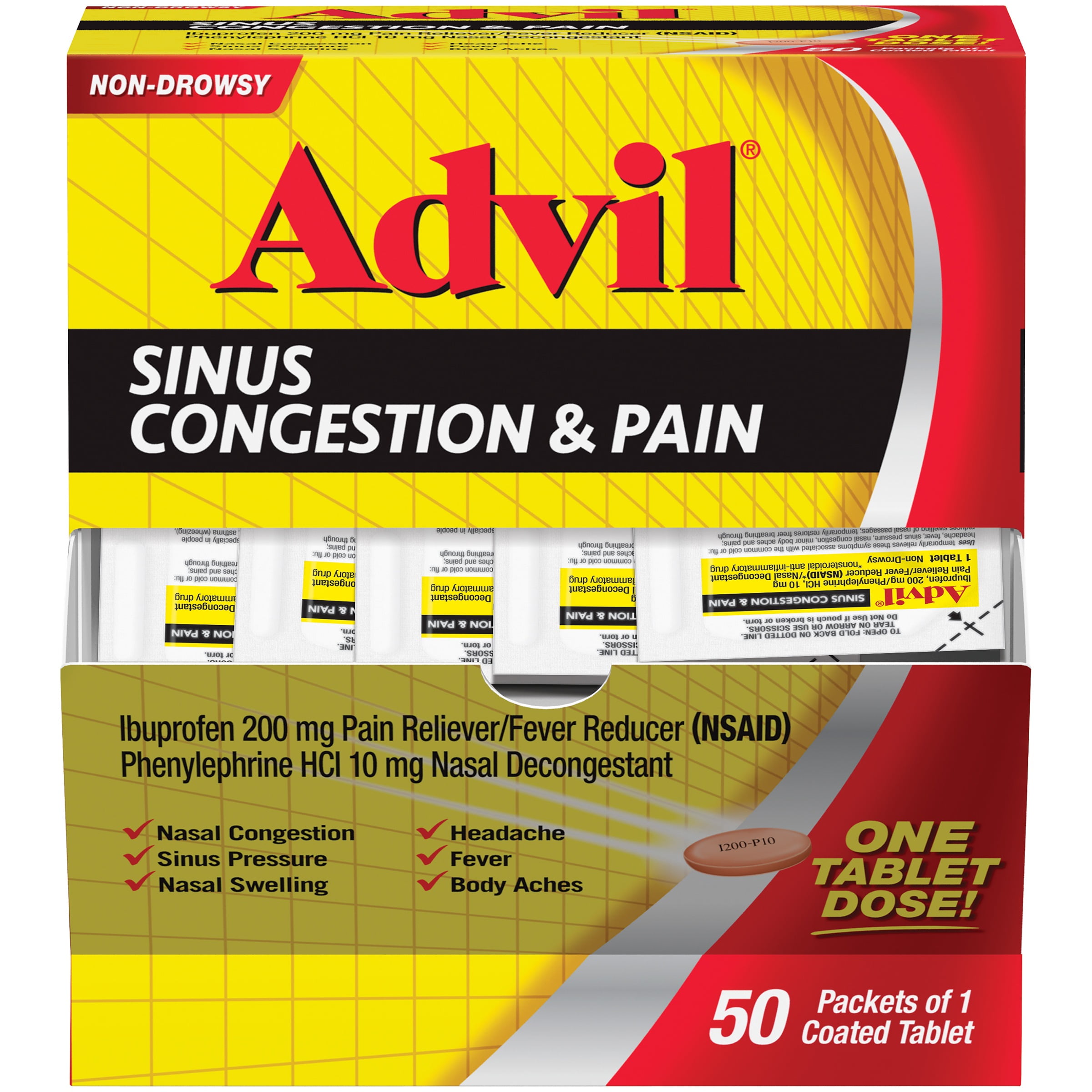 Advil Sinus Congestion & Pain Coated Tablets Ibuprofen 200mg, 50 Ct