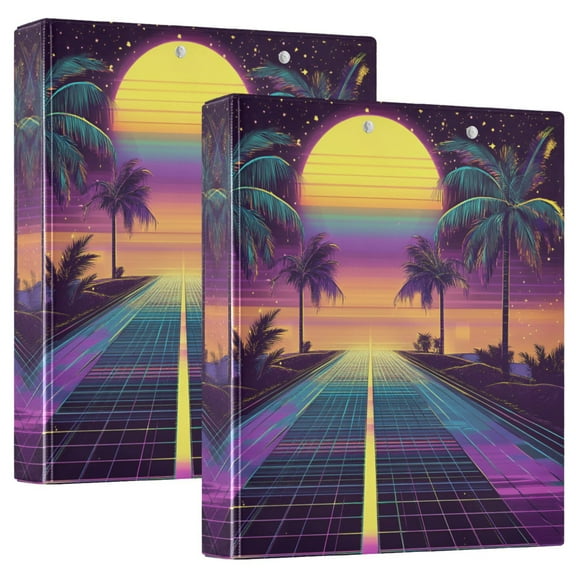 FORMRS 3 Ring Binder 1.5 inch with Pockets Set of 2 Clip Board 200 Sheets Capacity, Neon Road