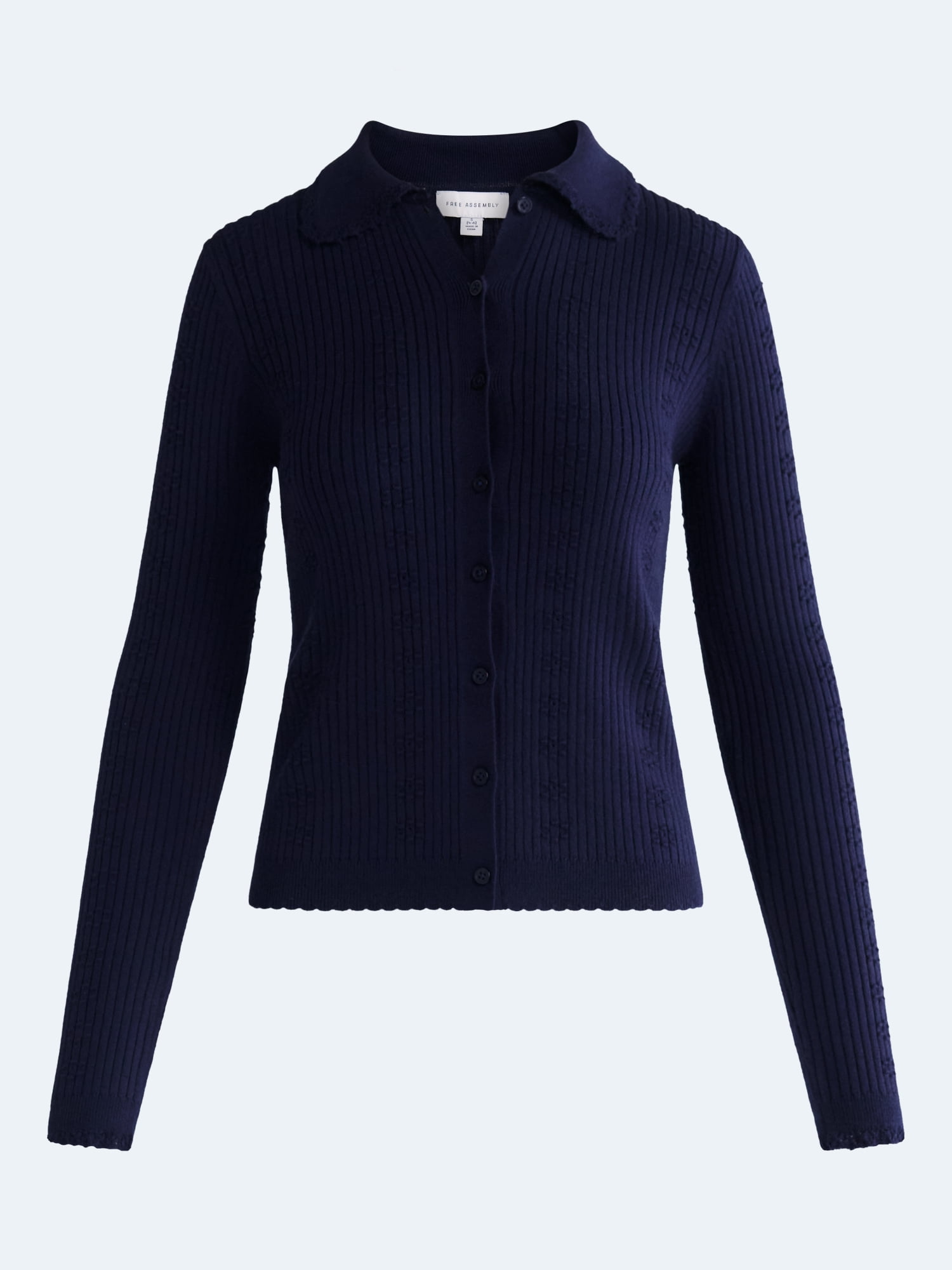 Free Assembly Women's and Women's Plus Pointelle Trim Cardigan Sweater, Lightweight, Sizes XS-4X