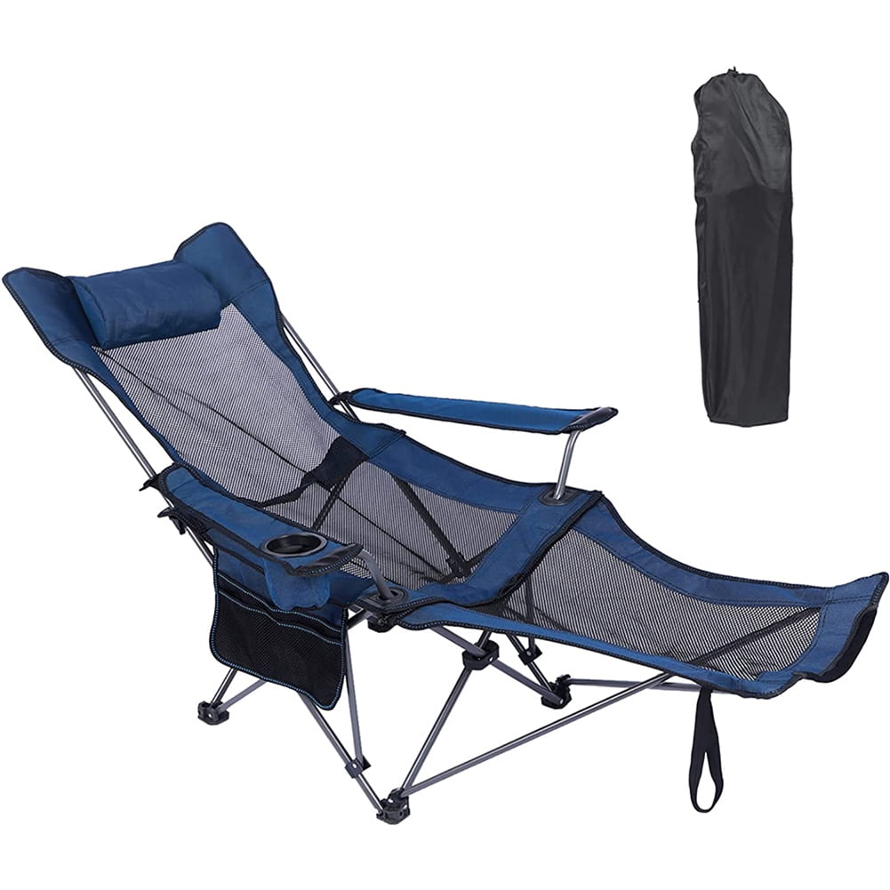 Camping Lounge Chair, Oversized Folding Reclining Camping Chair, Portable Recliner With Footrest