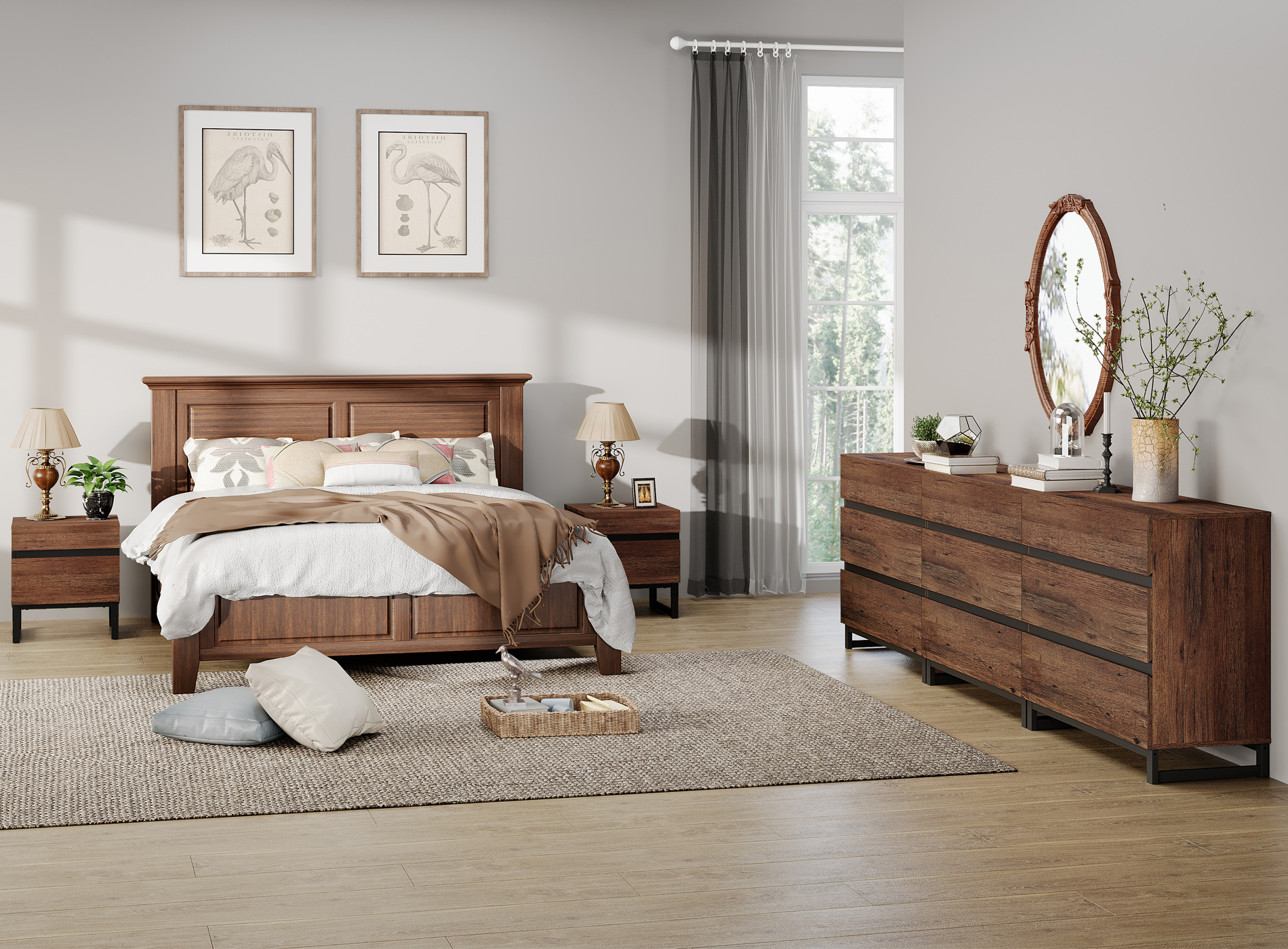 WAMPAT 3 Piece Dresser and Nightstand Sets, 94.5 Inches Dresser &Chest with 6 Drawers, 2 Nightstand with 2 Drawers, Side Table for Bedroom, Bedroom Furniture Set, Brown