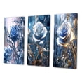 thumbnail image 3 of Designart "Gilded Blue Rose Shining in Morning Light II" Rose Wall Art Set Of 3 - Traditional Blue Gallery Set For Office Decor, 3 of 6