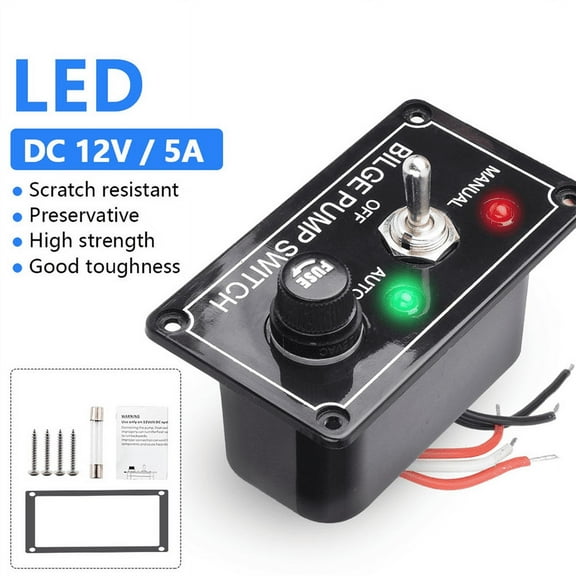 DC 12V Fused Marine Bilge Pump Switch Panel with LED Indicator Light Manual//Auto 3-Way Toggle Switch