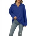 thumbnail image 3 of Camisetas para Mujer, de Larga, con Banda en la Parte Inferior, Informales, de Negocios, con Cuello en V Azul Real M, 3 of 10