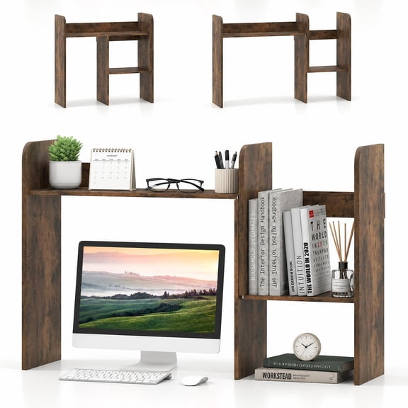 Costway Countertop Bookcase Storage Hutch for Computer Desk, Modern Organizer for Home Office Rustic Brown