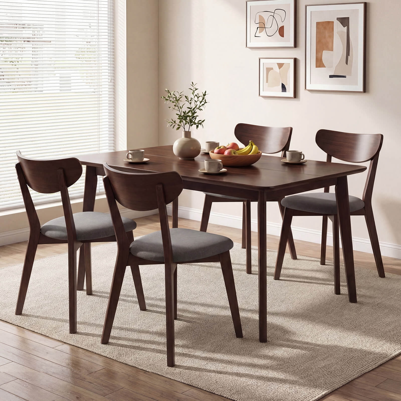 Costway Rectangle Dining Table for 4-6 People, 47” Kitchen Table wirh Rubber Wood Legs Walnut