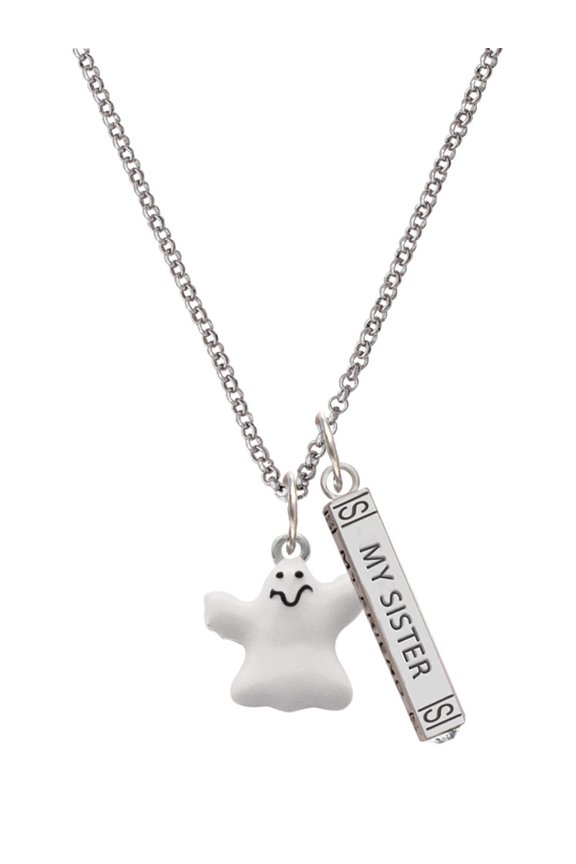 Silvertone White Ghost Silvertone Always My Sister Bar Charm Necklace, 23"