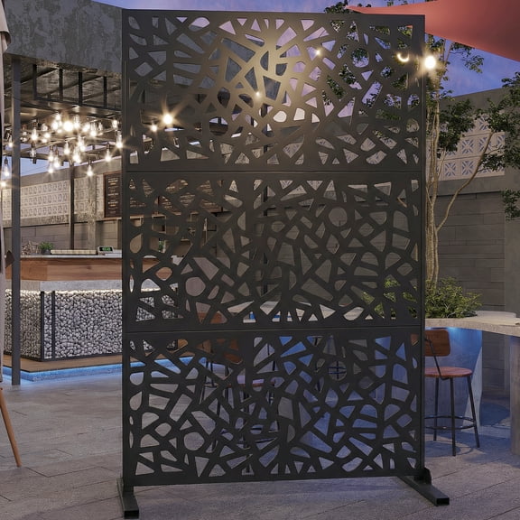 Advwin Metal Privacy Screen Outdoor,72" H x 46" W with Stand ,Durable Steel and Non-slip Gloves Included for Patio, Garden, Balcony or Backyard,Modern Geometric