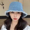 thumbnail image 3 of CoCopeaunts New bucket hats women summer Tassel Washed Denim Bucket Hats for Men Foldable Cotton Panama Cap Outdoor Beach Fishing Sun Hat, 3 of 6