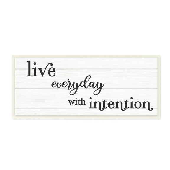 Stupell Industries Everyday with Intention Phrase Minimal Black White Text Inspirational Painting Unframed Art Print Wall Art, 7 x 17