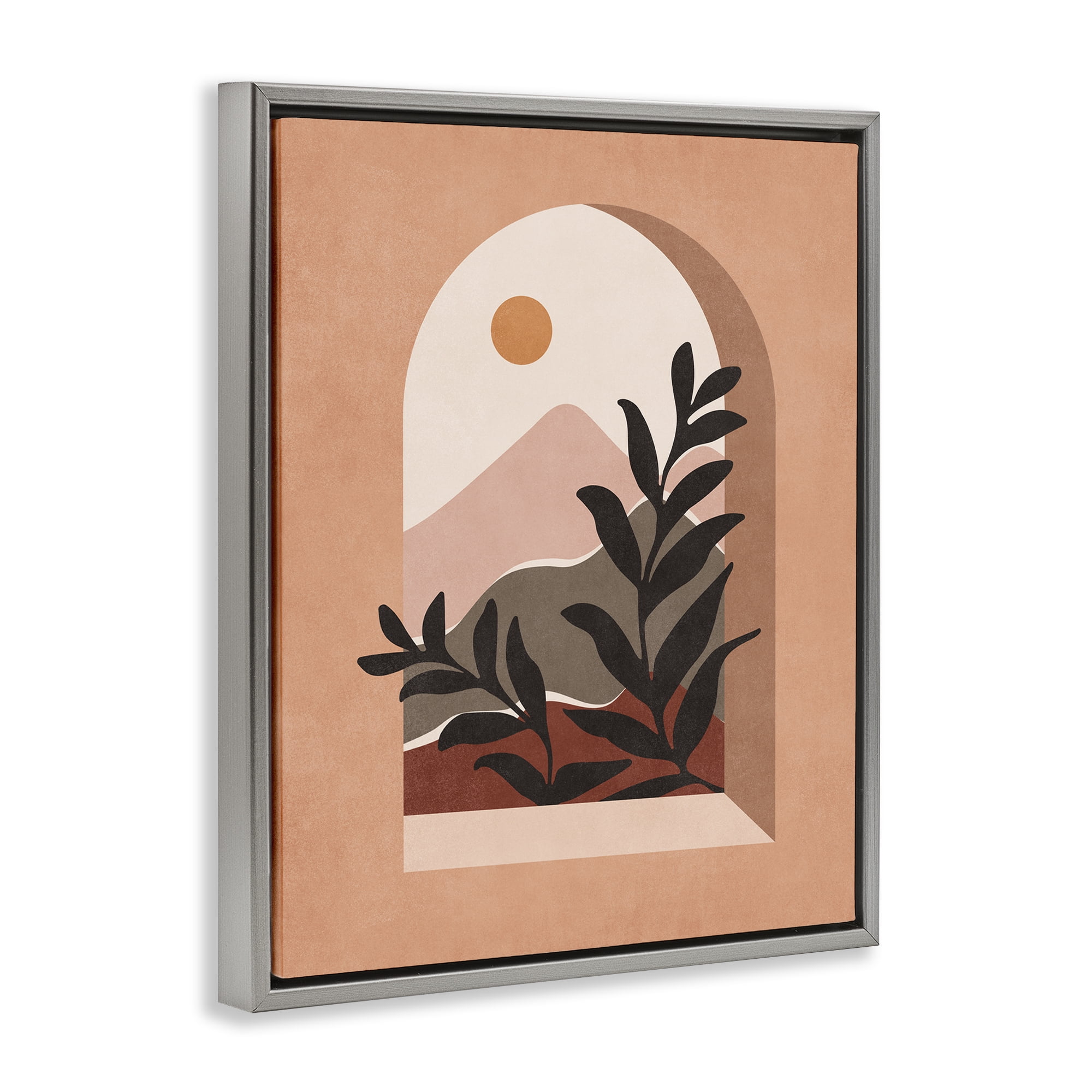 Stupell Industries Terracotta Boho Window Landscape & Nature Painting Gray Floater Framed Canvas Art Print Wall Art, 17 x 21
