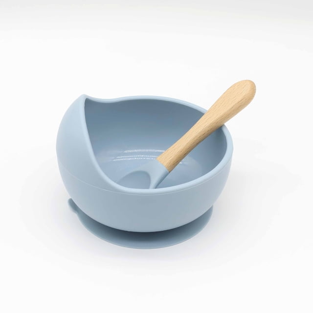 Cuenco para bebé, cuchara, vajilla para niños, mango de madera, cuchara de silicona, cuenco con ventosa para niños, cuenco de silicona para bebé