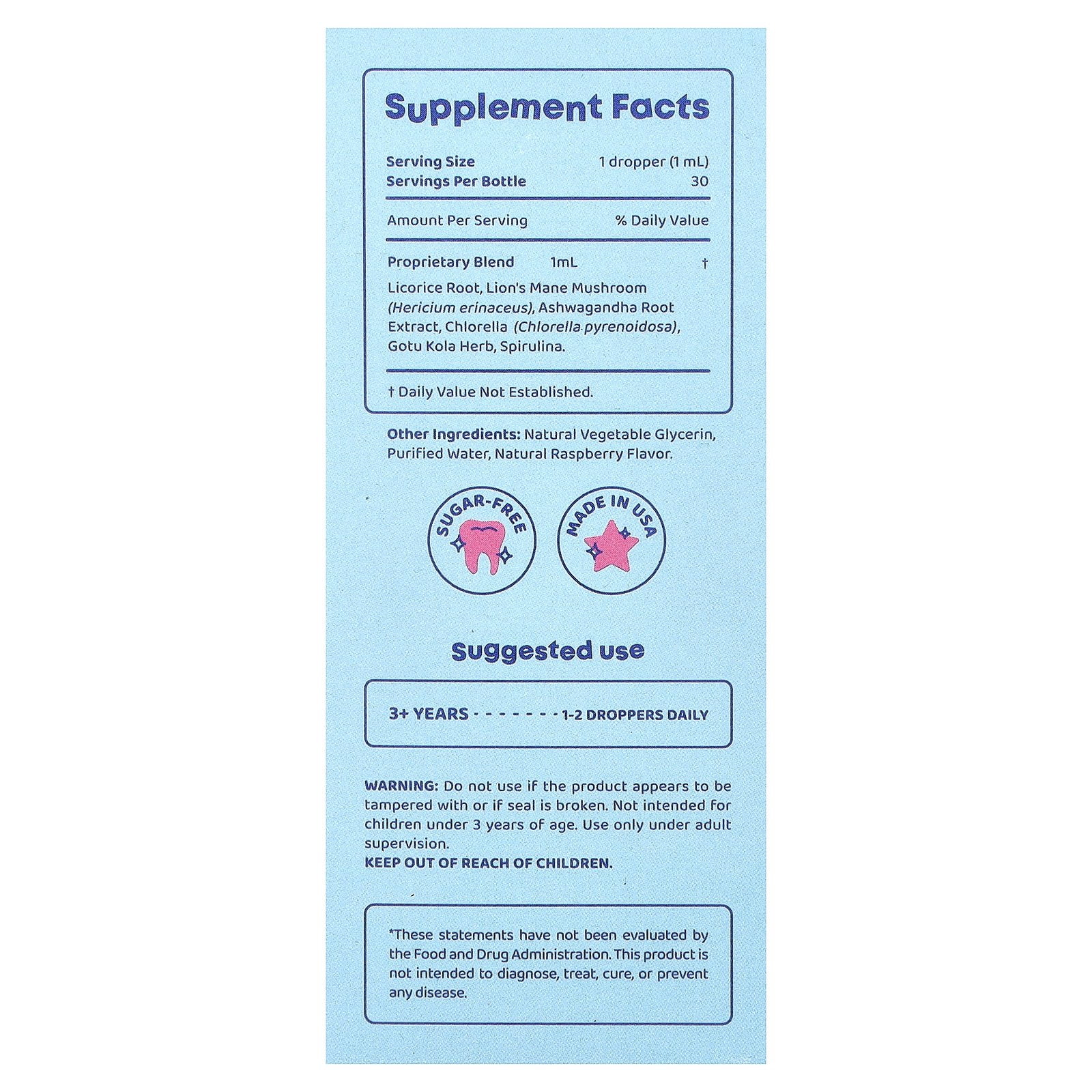 JoySpring LingoLeap Kids Lion's Mane Drops, Raspberry, 30 Servings