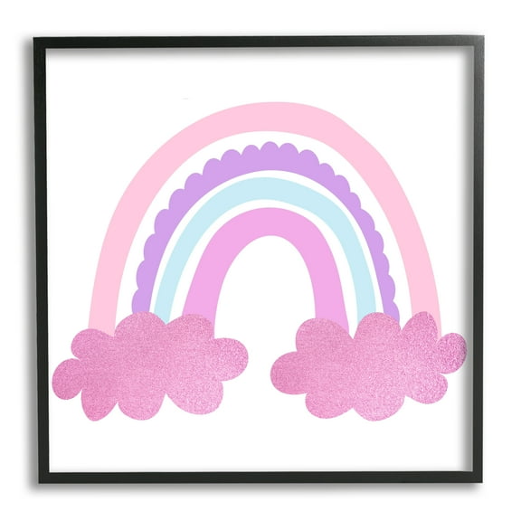 Stupell Industries Pink Rainbow & Clouds Landscape Painting Black Framed Art Print Wall Art, 12 x 12