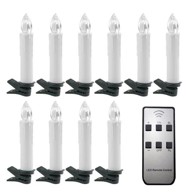 FELTECHELECTR Vela navideña LED con clip, kit de luces sin llama para decoración de fiestas, para ventana, árbol de Navidad y jardín (10 velas y 1 control remoto)