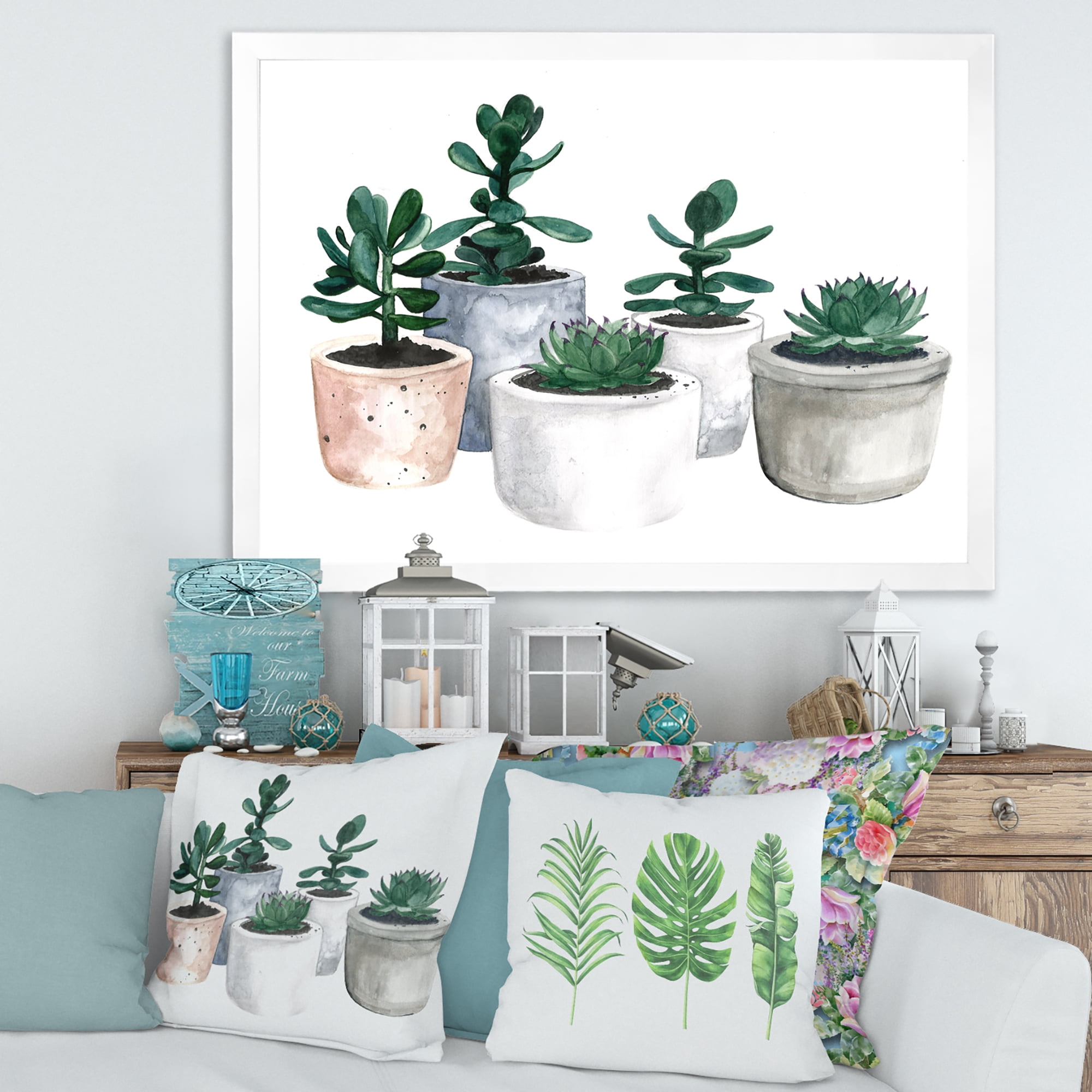 Designart 'Succulent and Cactus House Plants VI' Farmhouse Framed Art Print