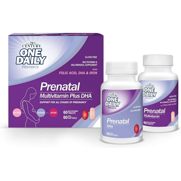 21st Century 2-Step Prenatal Multivitamin   DHA Tablets, 120 Count