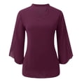 thumbnail image 1 of Blusa de gasa elegante y casual con volantes, mangas 3/4 y cuello en V para mujer - Doble capa y bajo fluido - Para la oficina o fiestas - Tallas S-XXL, 1 of 6