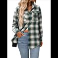 thumbnail image 3 of Camisa Abotonada para Mujer, Camisa A Cuadros, Larga, Solapa, Informal, para Negocios, Trabajo Verde L, 3 of 10