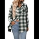 thumbnail image 3 of Camisa Abotonada para Mujer, Camisa A Cuadros, Larga, Solapa, Informal, para Negocios, Trabajo Verde S, 3 of 10
