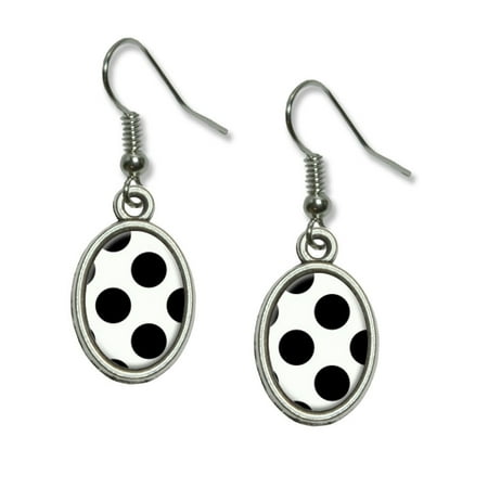 - Mega Polka Dots Black White Dangling Drop Oval Earrings
