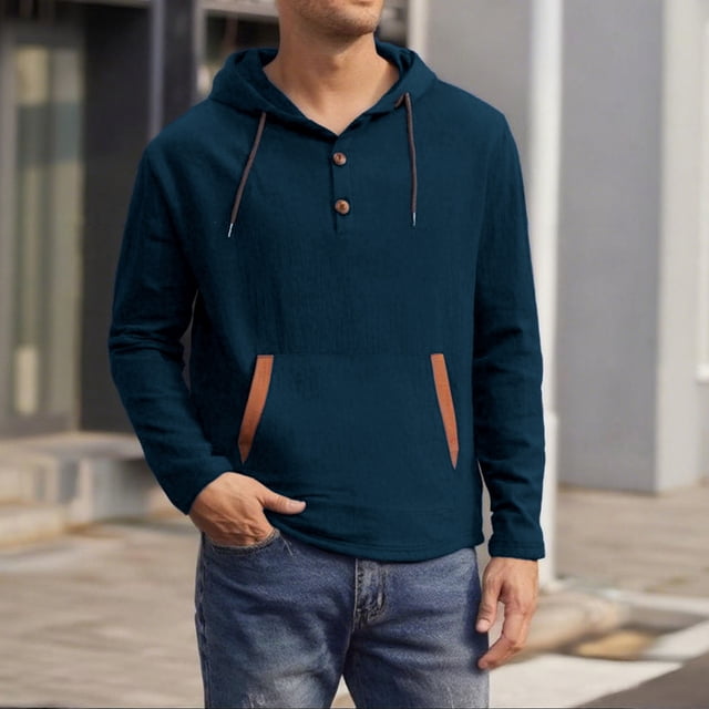 pstuiky Camisas casuales de manga larga para hombre, Blusa/camiseta informal de manga larga con capucha y cordón de color liso para hombre Tops casuales para hombres xxl