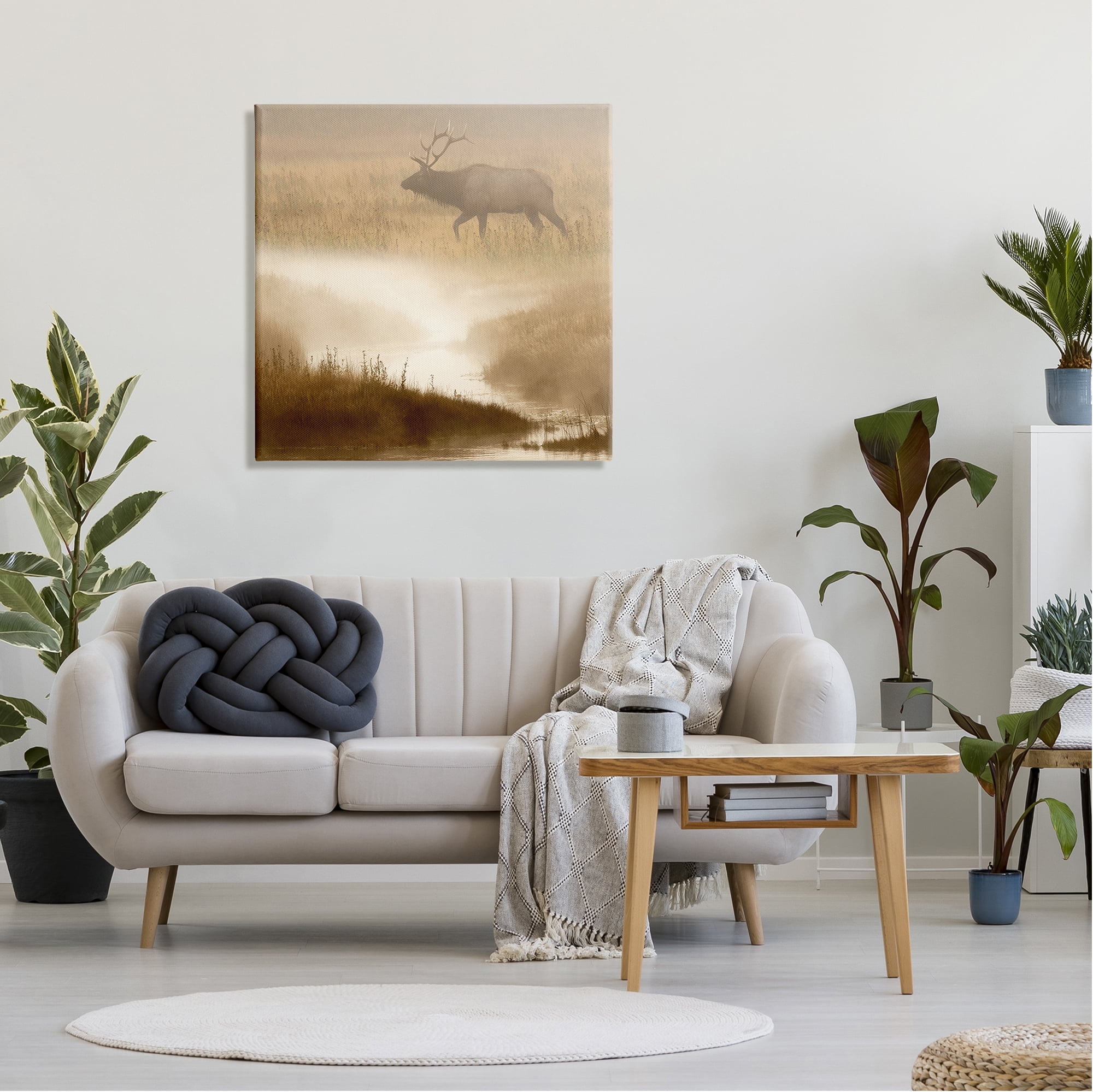 Stupell Industries Foggy River Deer Scene Animals & Insects Photography Gallery Wrapped Canvas Art Print Wall Art, 30 x 30