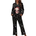 thumbnail image 4 of FOR U DESIGNS Christmas Axolotl Pajama Sets for Women 2 Piece Pants Button Up Sleepwear Long Sleeve V-neck Tops and Pants for Women Size XS Womens Button Front Jogger, 4 of 7