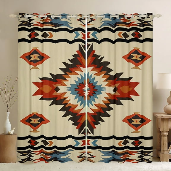 Manfei Hippie Aztec Teens Black Out Curtains, Western Bohemian Abstract Curtains Pack of 2 (42x63 Each), Tribal Hippie Style Bedroom Curtains, Living Room Curtains Decor