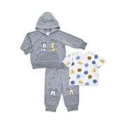 Mickey Mouse & Friends Baby Boy Hoodie, Short Sleeve T-Shirt and Jogger Outfit Set, Sizes 0/3 Months-24 Months