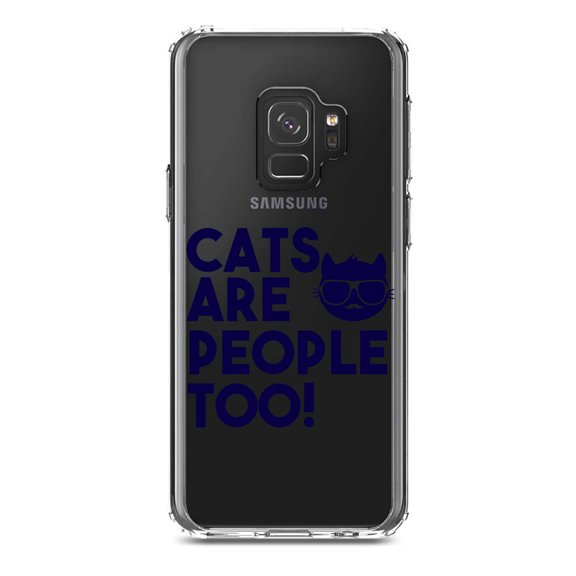 DistinctInk Clear Shockproof Hybrid Case for Samsung Galaxy S9 (5.8" Screen) - TPU Bumper Acrylic Back Tempered Glass Screen Protector - Cats Are People Too