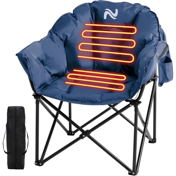 ABORON Oversized Heated Camping Chair with Pillow, Outdoor Portable Heated Folding Chairs, Patio Lounge Chairs with 3 Heat Levels, Heating Chair for Outdoor Sports, Camping